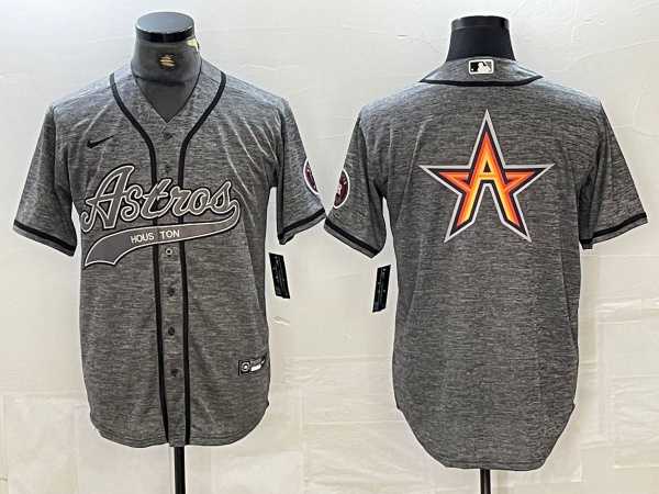 Mens Houston Astros Gray Team Big Logo With Patch Cool Base Stitched Baseball Jersey->houston astros->MLB Jersey